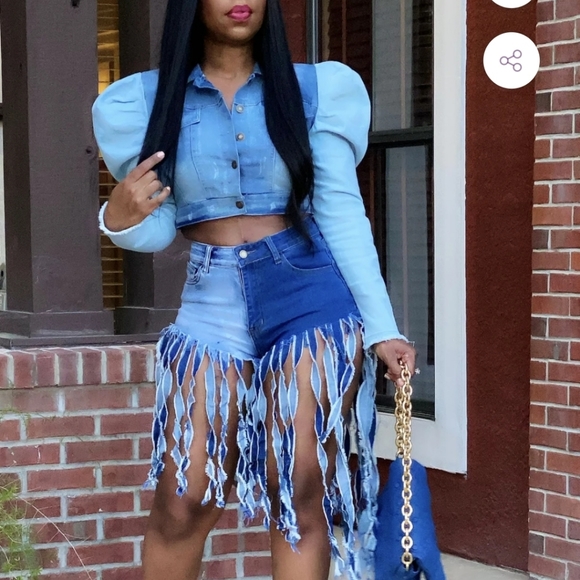 Fashion Nova Pants - Asymmetrical fringe denim shorts